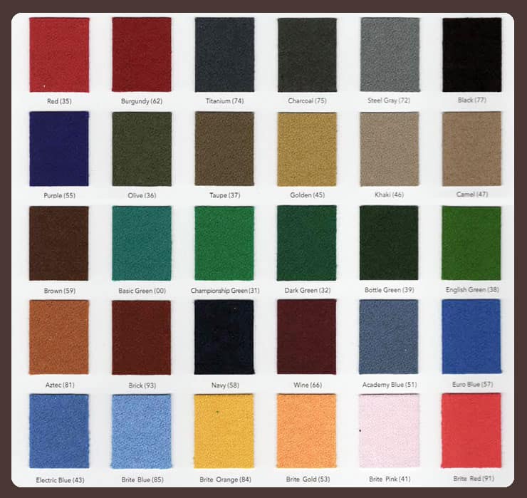Room Chart For Pool Tables, Most Popular Pool Table Felt Color