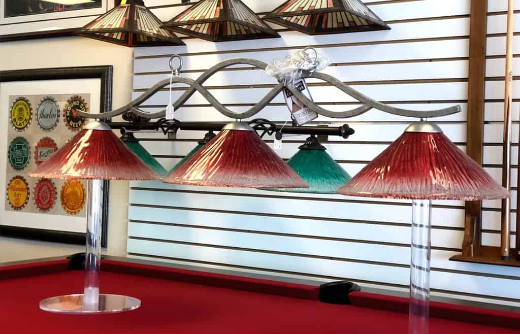 Billiard light fixtures above a pool table