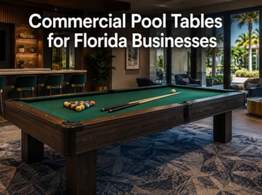 Commercial pool table installed in a Florida clubhouse game room