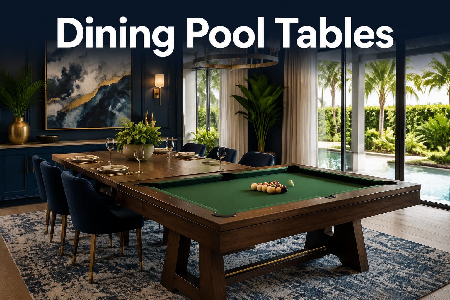 Convertible dining pool table changing from dining to billiards