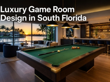 Luxury South Florida game room with pool table, seating, and bar