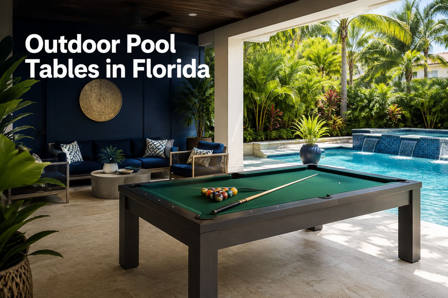 Weather-resistant outdoor pool table on a South Florida patio