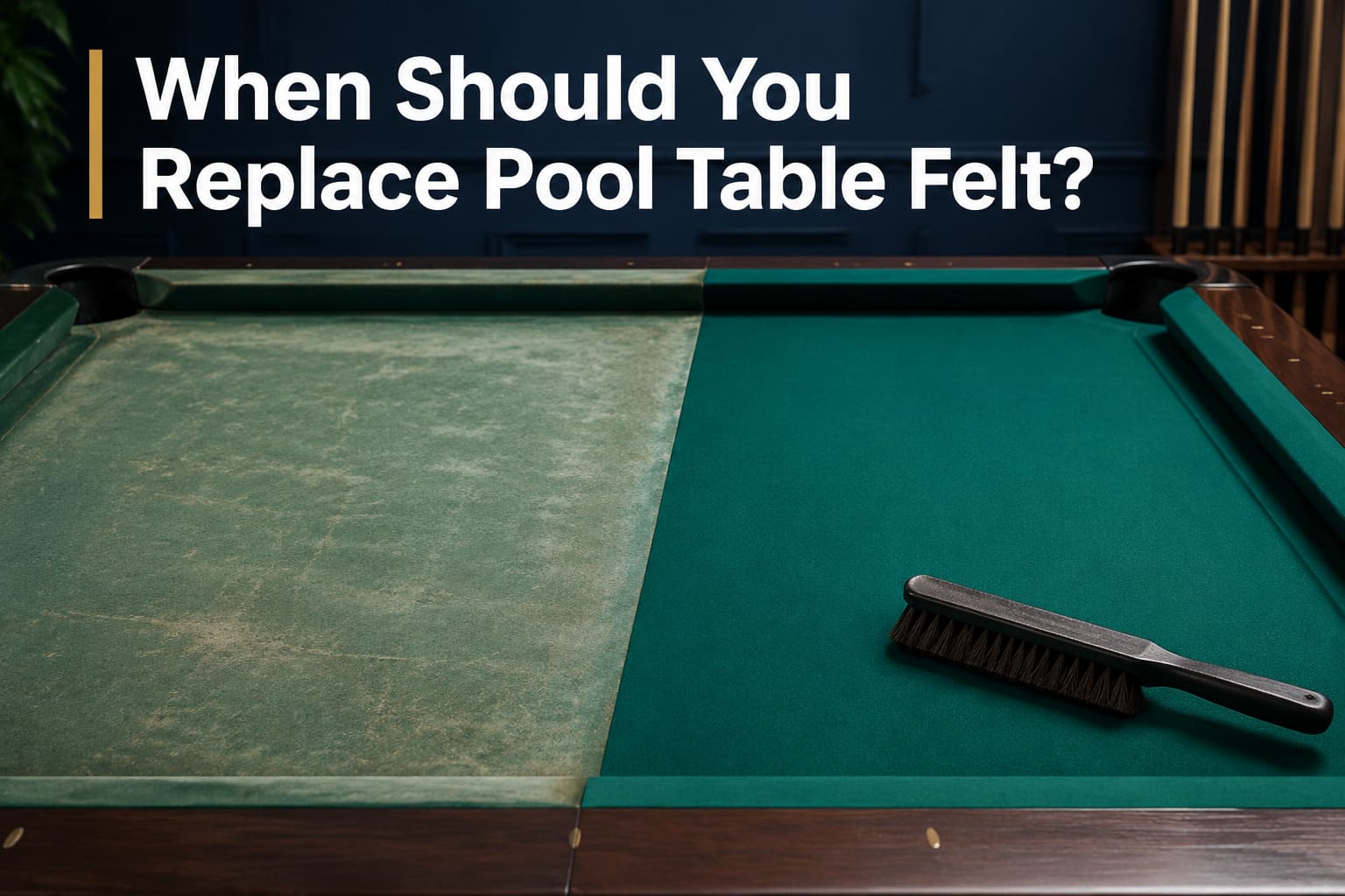 Professional replacement of worn pool-table felt and rail cloth
